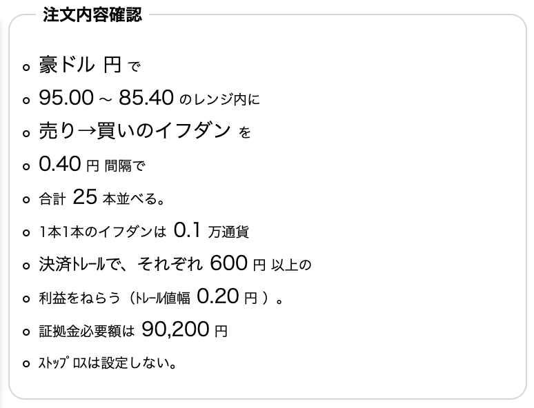 トラリピ設定 豪ドル/円の売り→買いイフダン