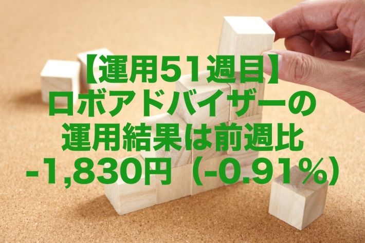 【運用51週目】ロボアドバイザーの運用結果は前週比-1,830円（-0.91%）
