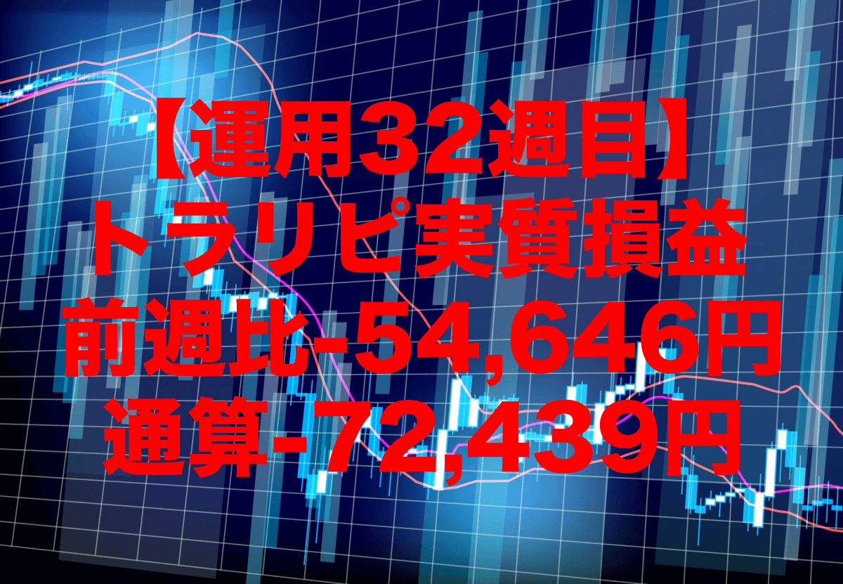 【運用32週目】トラリピの実質利益は前週比-54,646円、通算-72,439円