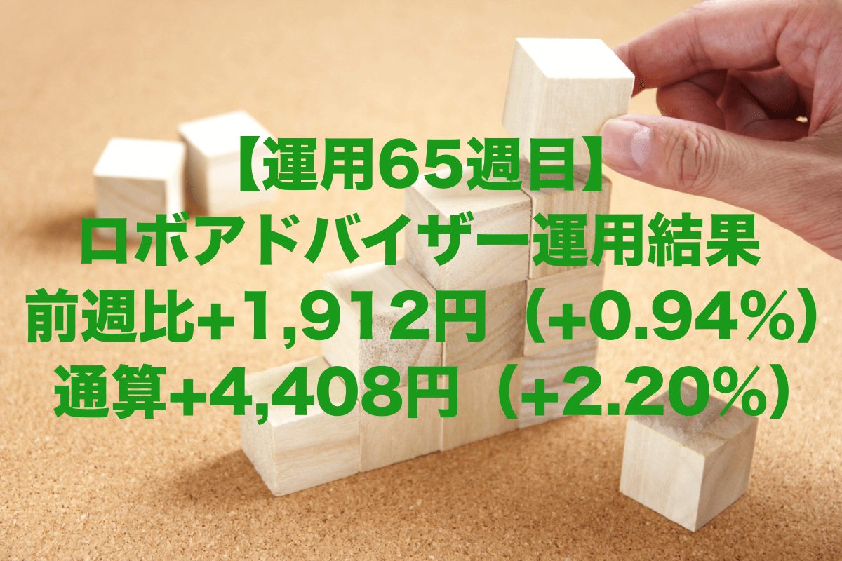 【運用65週目】ロボアドバイザーの運用結果は前週比+2,552円（+1.28%）、通算+2,496円（+1.25%）