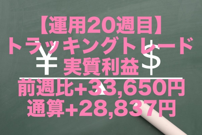 【運用20週目】トラッキングトレードの実質利益は前週比+33,650円、通算+28,837円