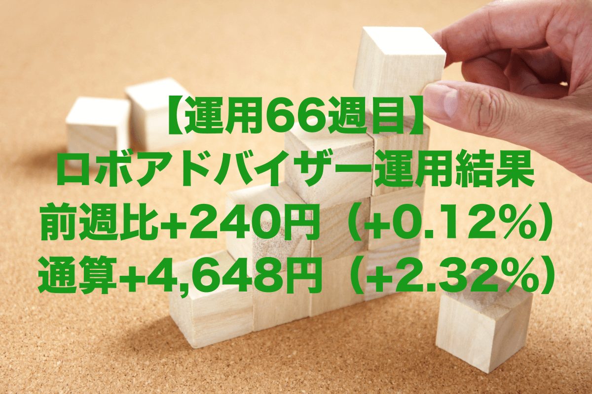 【運用66週目】ロボアドバイザーの運用結果は前週比+240円（+0.12%）、通算+4,648円（+2.32%）