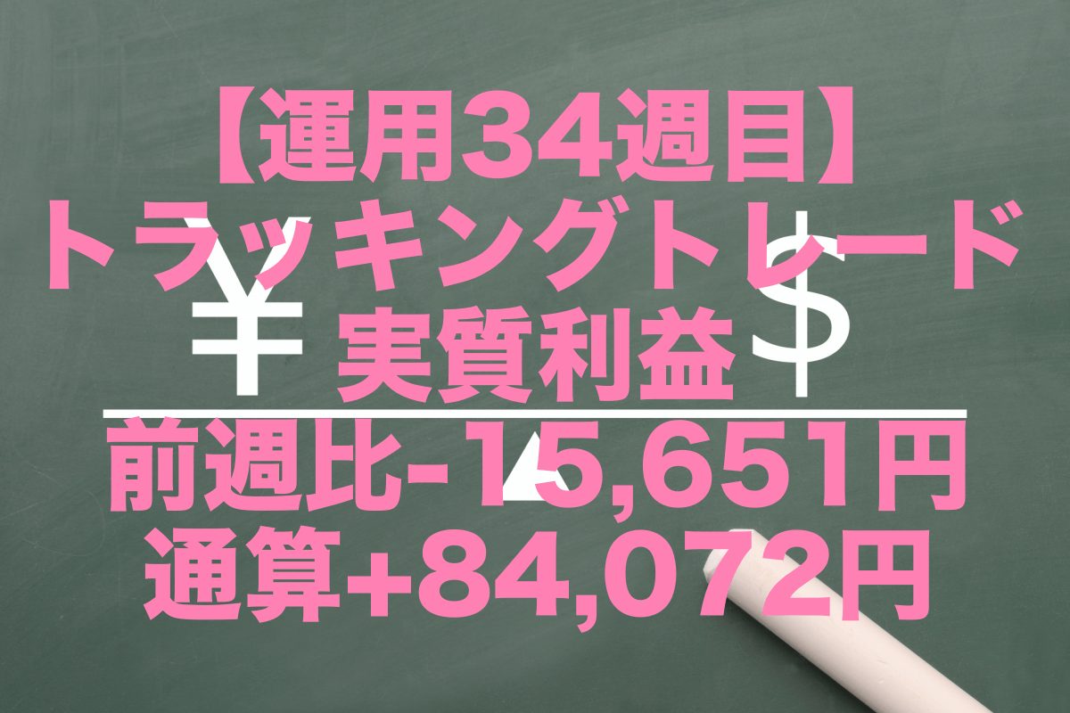 【運用34週目】トラッキングトレードの実質利益は前週比-15,651円、通算+84,072円