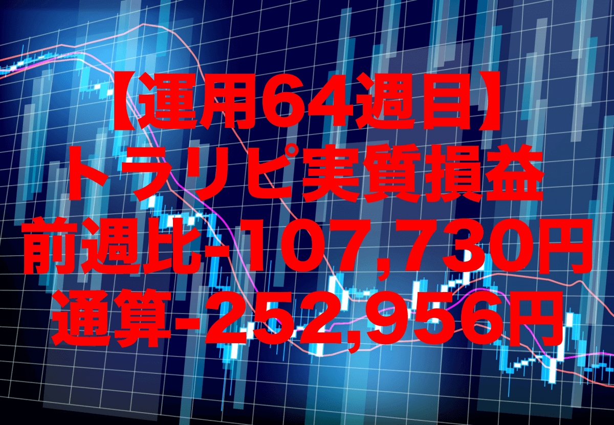 【運用64週目】トラリピの実質利益は前週比-107,730円、通算-252,956円