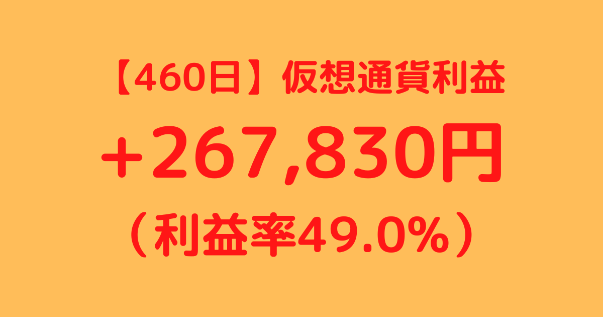 【460日】仮想通貨利益+267,830円（利益率49.0%）