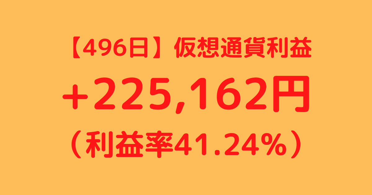 【496日】仮想通貨利益+225,162円（利益率+41.24%）