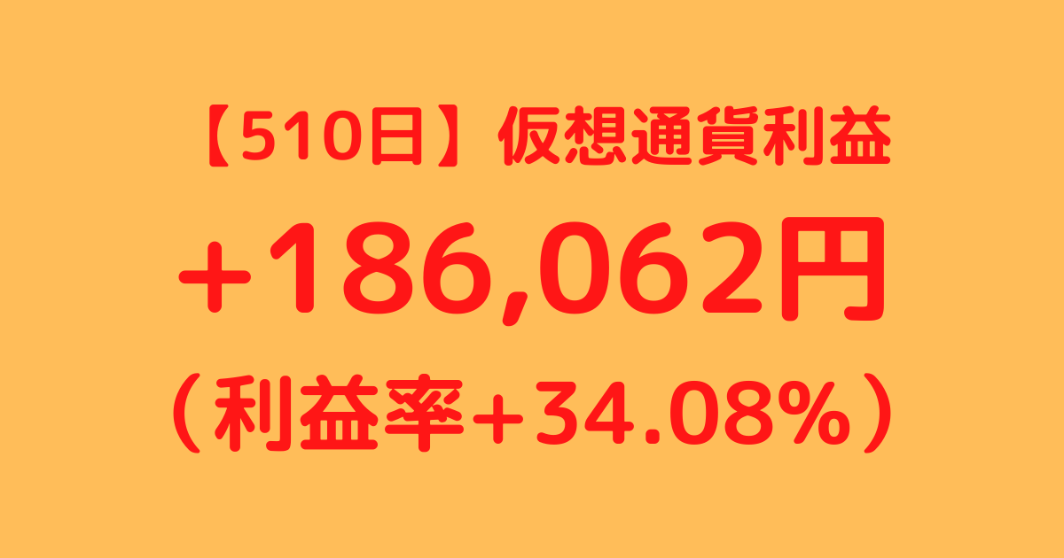 【510日】仮想通貨利益+186,062円（利益率+34.08%）