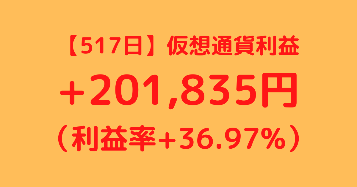 【517日】仮想通貨利益+201,835円（利益率+36.97%）