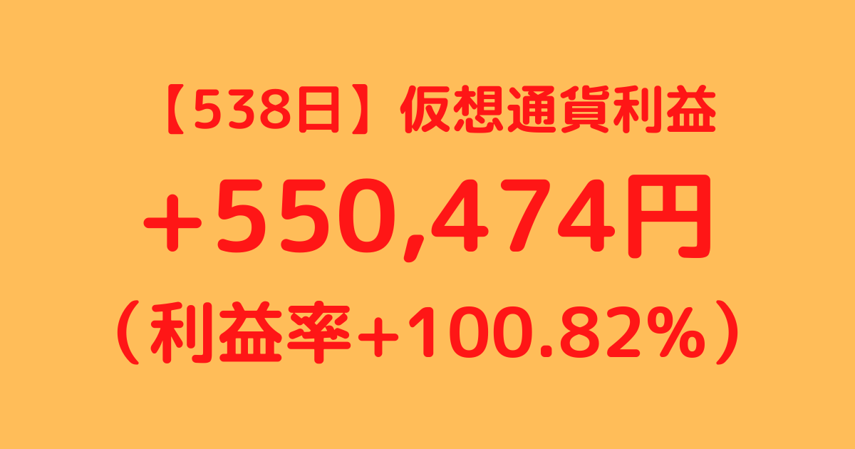 【538日】仮想通貨利益+550,474円（利益率+100.82%）
