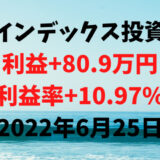 インデックス投資による利益+80.9万円（利益率+10.97%）【2022年6月25日】