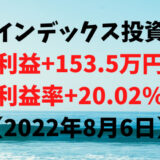 インデックス投資による利益+153.5万円（利益率+20.02%）【2022年8月6日】