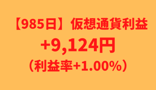 【運用985日】仮想通貨による利益+9,124円（利益率+1.00%）