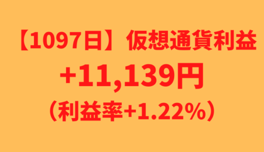 【運用1097日】仮想通貨による利益+11,139円（利益率+1.22%）